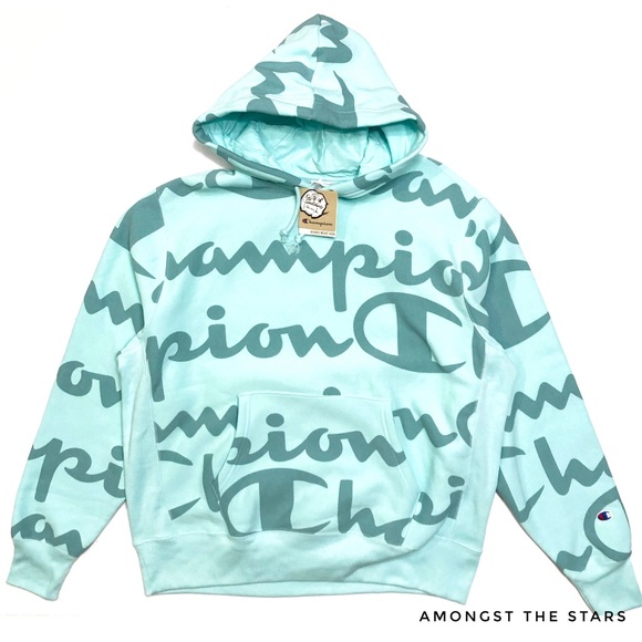 Champion Other - Champion Reverse Weave AOP Script Logo Mint Hoodie